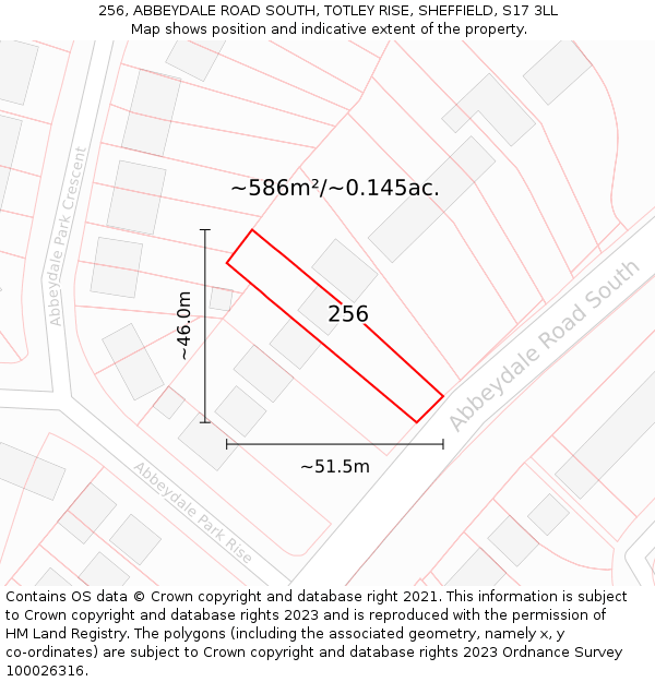 256, ABBEYDALE ROAD SOUTH, TOTLEY RISE, SHEFFIELD, S17 3LL: Plot and title map