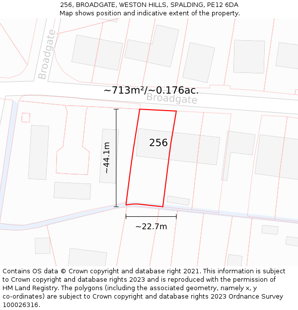 256, BROADGATE, WESTON HILLS, SPALDING, PE12 6DA: Plot and title map