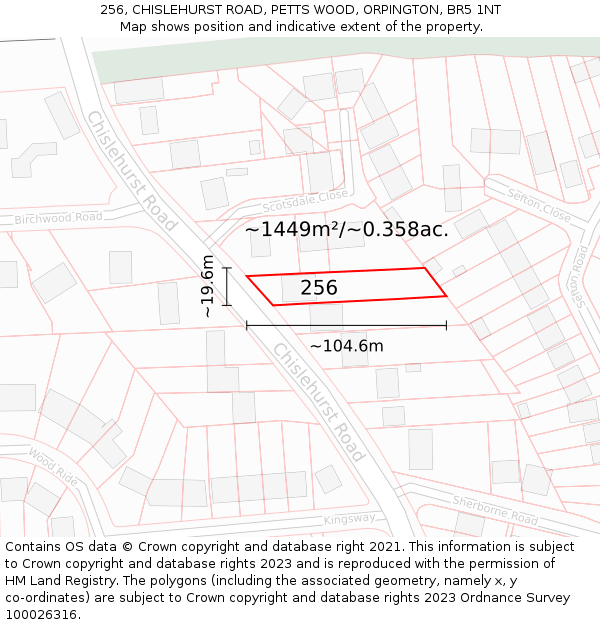 256, CHISLEHURST ROAD, PETTS WOOD, ORPINGTON, BR5 1NT: Plot and title map