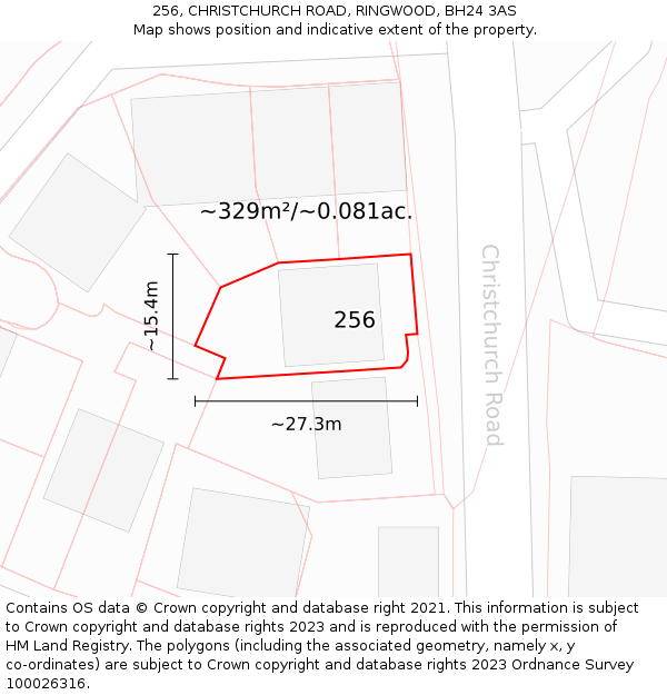 256, CHRISTCHURCH ROAD, RINGWOOD, BH24 3AS: Plot and title map