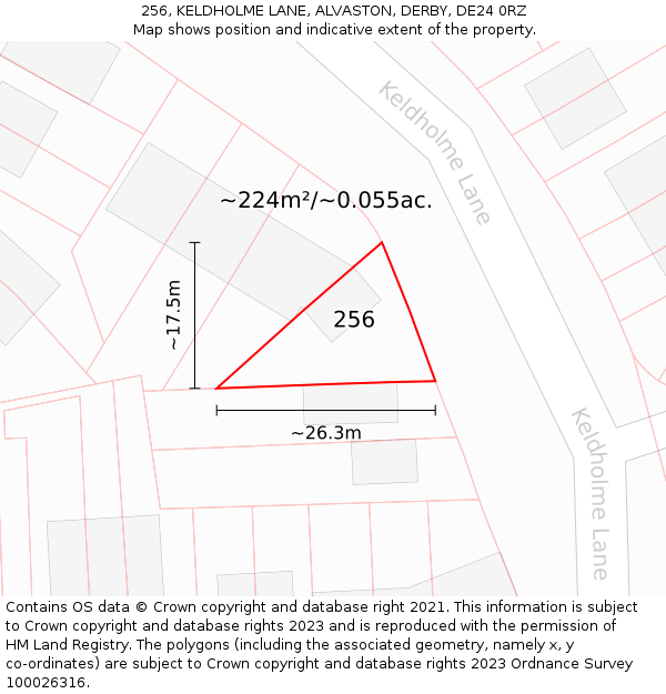 256, KELDHOLME LANE, ALVASTON, DERBY, DE24 0RZ: Plot and title map