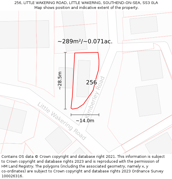 256, LITTLE WAKERING ROAD, LITTLE WAKERING, SOUTHEND-ON-SEA, SS3 0LA: Plot and title map