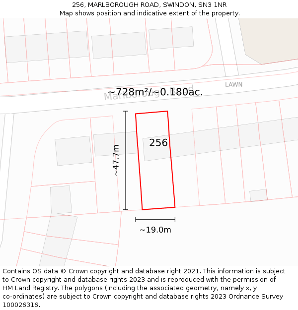 256, MARLBOROUGH ROAD, SWINDON, SN3 1NR: Plot and title map