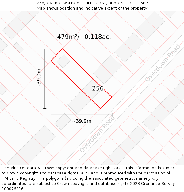 256, OVERDOWN ROAD, TILEHURST, READING, RG31 6PP: Plot and title map