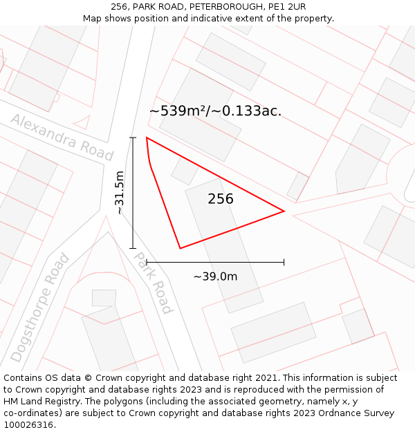 256, PARK ROAD, PETERBOROUGH, PE1 2UR: Plot and title map