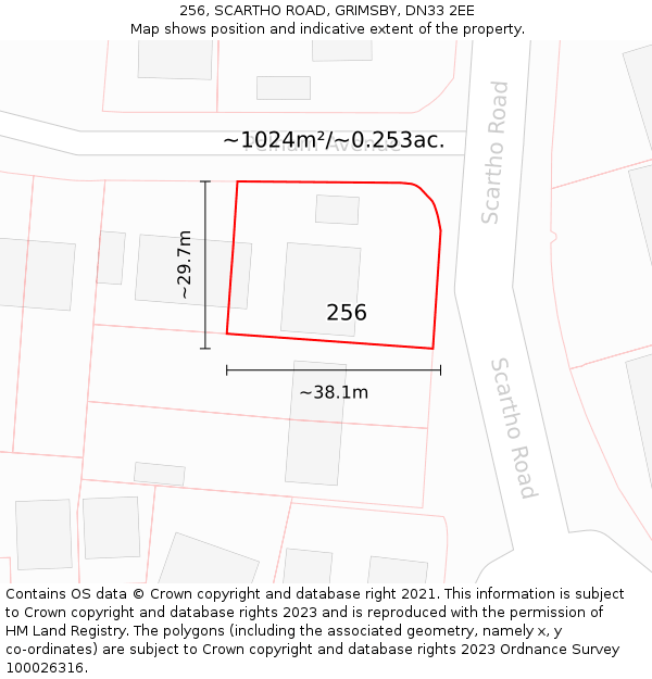 256, SCARTHO ROAD, GRIMSBY, DN33 2EE: Plot and title map