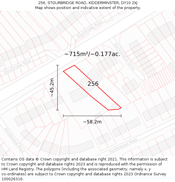 256, STOURBRIDGE ROAD, KIDDERMINSTER, DY10 2XJ: Plot and title map