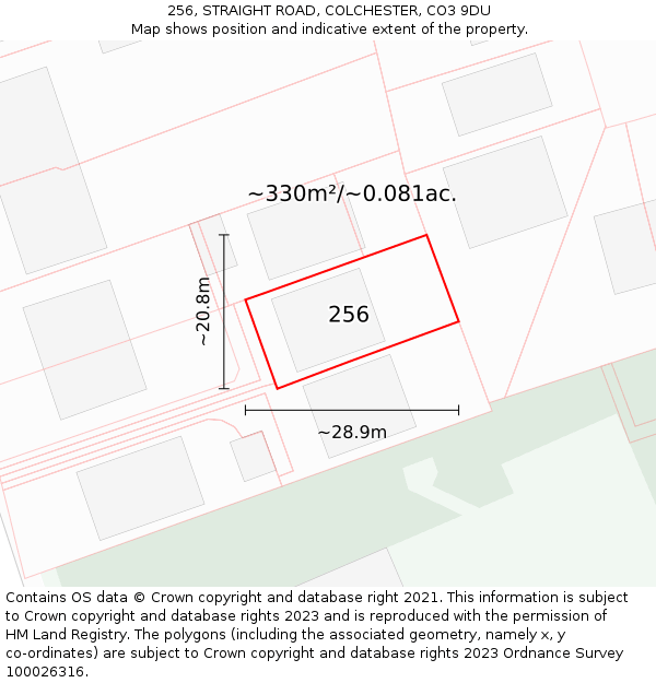 256, STRAIGHT ROAD, COLCHESTER, CO3 9DU: Plot and title map