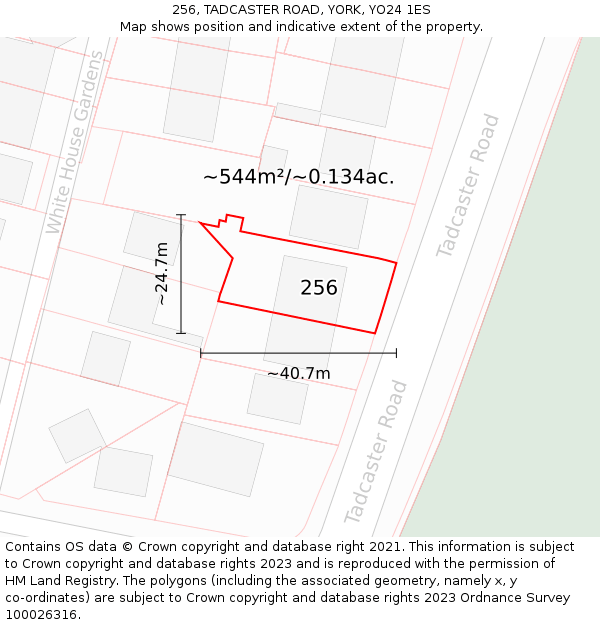 256, TADCASTER ROAD, YORK, YO24 1ES: Plot and title map