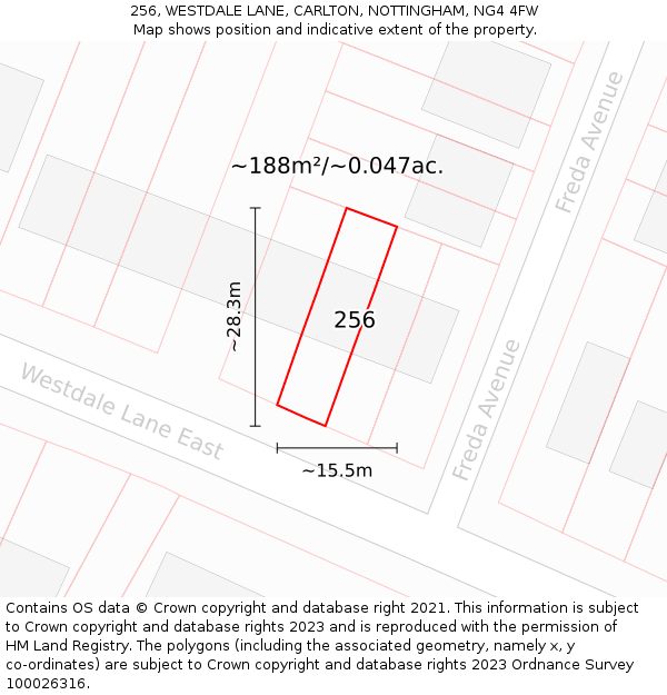 256, WESTDALE LANE, CARLTON, NOTTINGHAM, NG4 4FW: Plot and title map