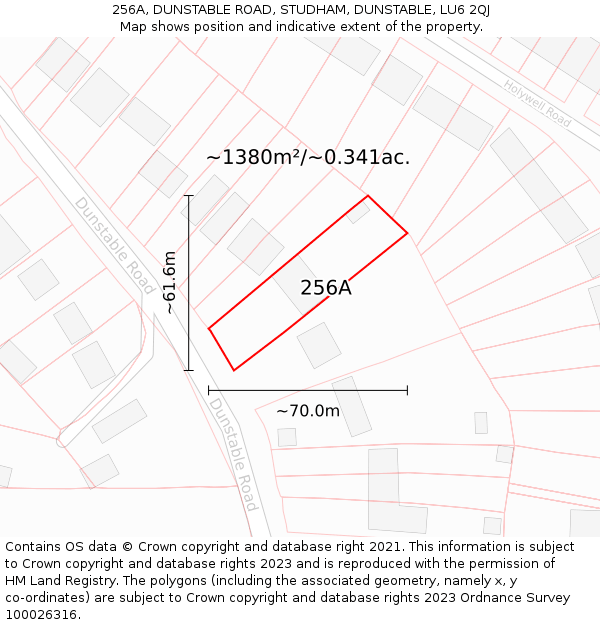 256A, DUNSTABLE ROAD, STUDHAM, DUNSTABLE, LU6 2QJ: Plot and title map