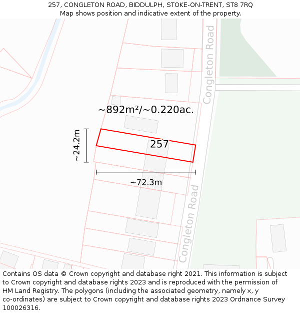 257, CONGLETON ROAD, BIDDULPH, STOKE-ON-TRENT, ST8 7RQ: Plot and title map