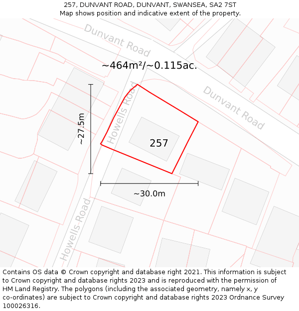 257, DUNVANT ROAD, DUNVANT, SWANSEA, SA2 7ST: Plot and title map