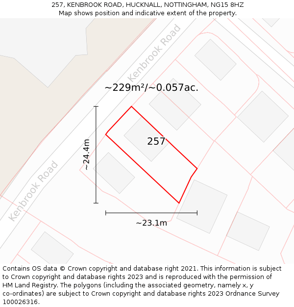 257, KENBROOK ROAD, HUCKNALL, NOTTINGHAM, NG15 8HZ: Plot and title map