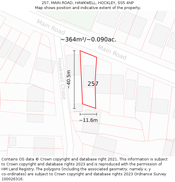 257, MAIN ROAD, HAWKWELL, HOCKLEY, SS5 4NP: Plot and title map