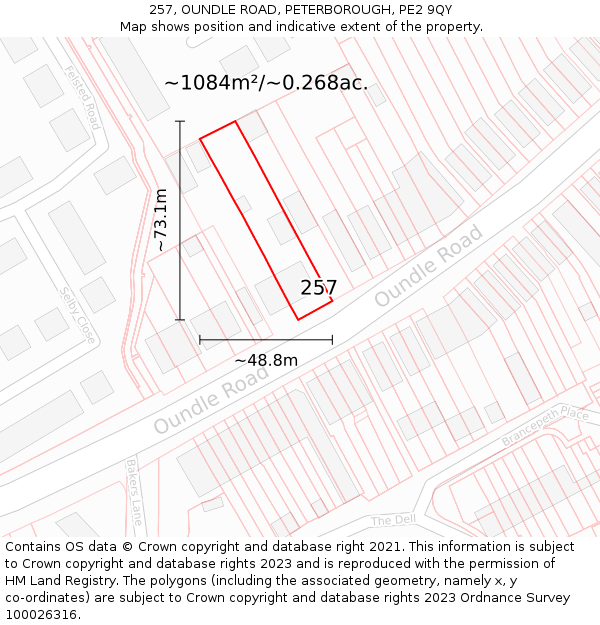 257, OUNDLE ROAD, PETERBOROUGH, PE2 9QY: Plot and title map