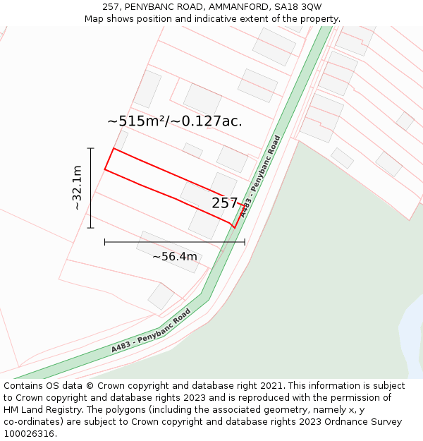 257, PENYBANC ROAD, AMMANFORD, SA18 3QW: Plot and title map
