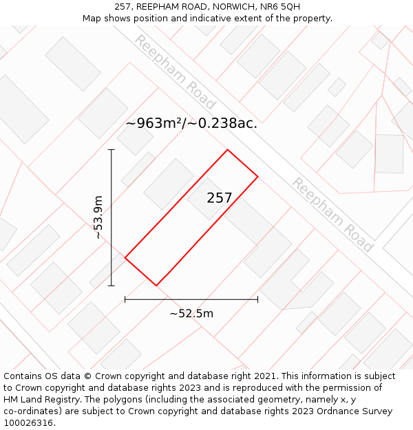 257, REEPHAM ROAD, NORWICH, NR6 5QH: Plot and title map