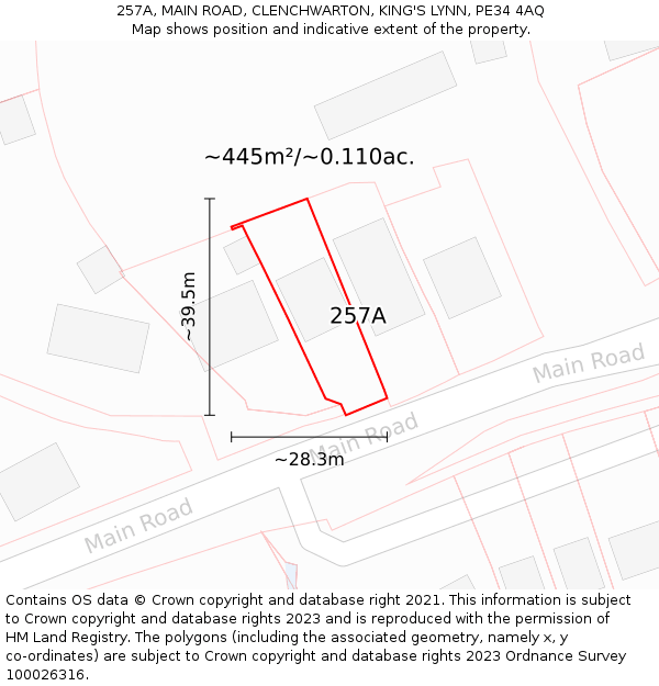 257A, MAIN ROAD, CLENCHWARTON, KING'S LYNN, PE34 4AQ: Plot and title map