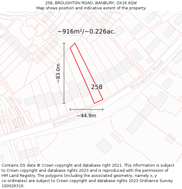 258, BROUGHTON ROAD, BANBURY, OX16 9QW: Plot and title map
