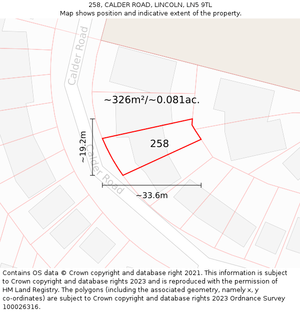 258, CALDER ROAD, LINCOLN, LN5 9TL: Plot and title map
