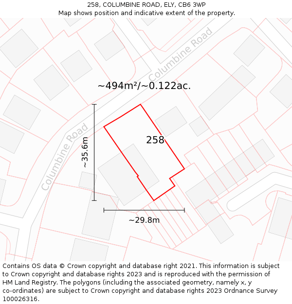 258, COLUMBINE ROAD, ELY, CB6 3WP: Plot and title map