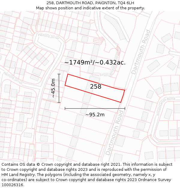 258, DARTMOUTH ROAD, PAIGNTON, TQ4 6LH: Plot and title map