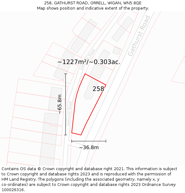 258, GATHURST ROAD, ORRELL, WIGAN, WN5 8QE: Plot and title map