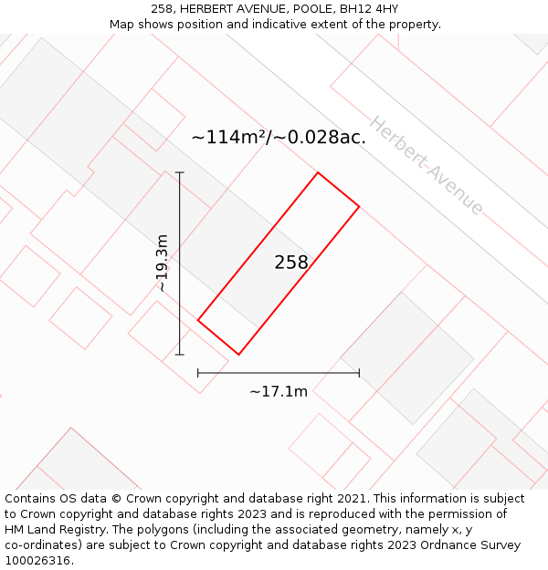 258, HERBERT AVENUE, POOLE, BH12 4HY: Plot and title map