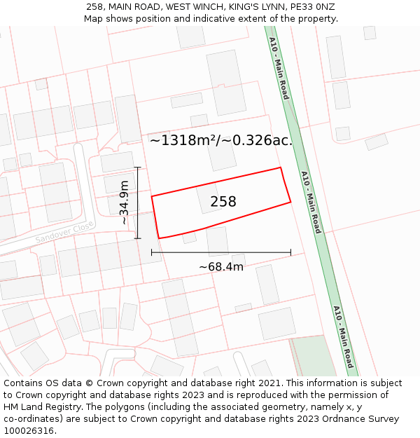 258, MAIN ROAD, WEST WINCH, KING'S LYNN, PE33 0NZ: Plot and title map