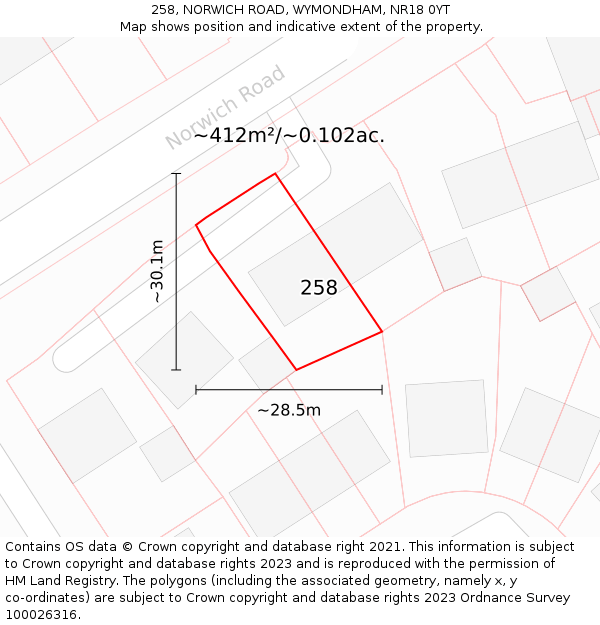 258, NORWICH ROAD, WYMONDHAM, NR18 0YT: Plot and title map