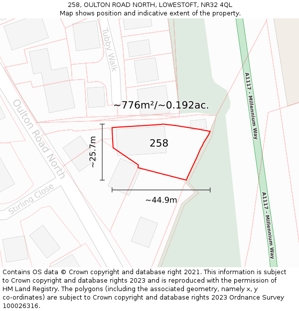 258, OULTON ROAD NORTH, LOWESTOFT, NR32 4QL: Plot and title map