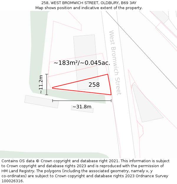 258, WEST BROMWICH STREET, OLDBURY, B69 3AY: Plot and title map