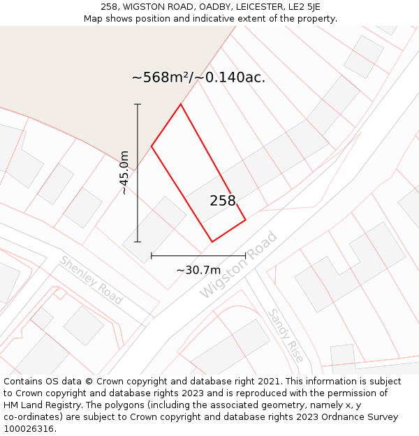 258, WIGSTON ROAD, OADBY, LEICESTER, LE2 5JE: Plot and title map