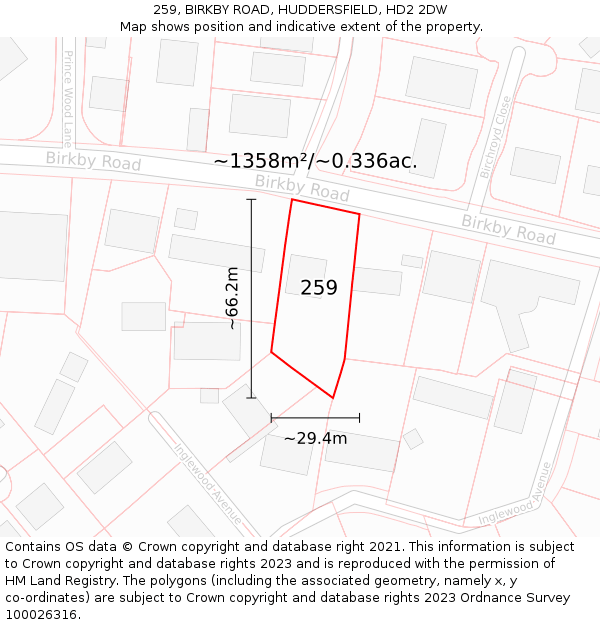 259, BIRKBY ROAD, HUDDERSFIELD, HD2 2DW: Plot and title map