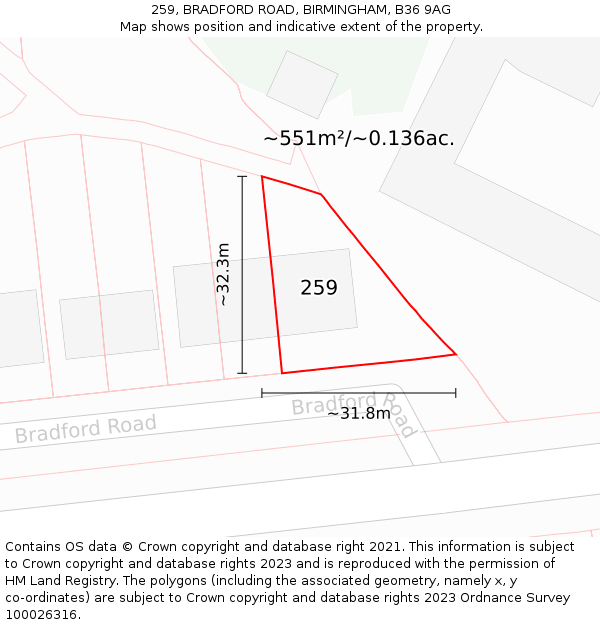259, BRADFORD ROAD, BIRMINGHAM, B36 9AG: Plot and title map