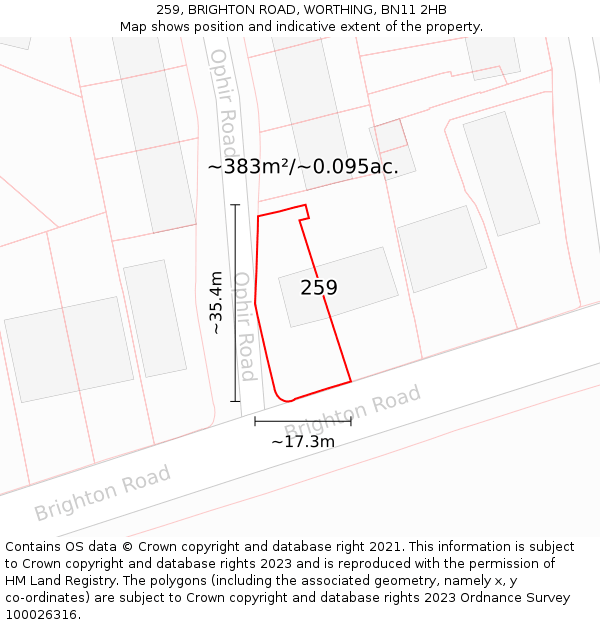 259, BRIGHTON ROAD, WORTHING, BN11 2HB: Plot and title map