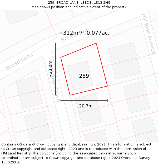 259, BROAD LANE, LEEDS, LS13 2HG: Plot and title map