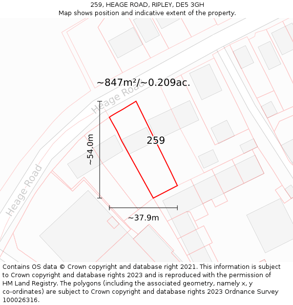 259, HEAGE ROAD, RIPLEY, DE5 3GH: Plot and title map