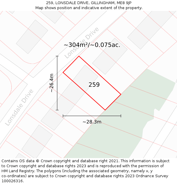259, LONSDALE DRIVE, GILLINGHAM, ME8 9JP: Plot and title map