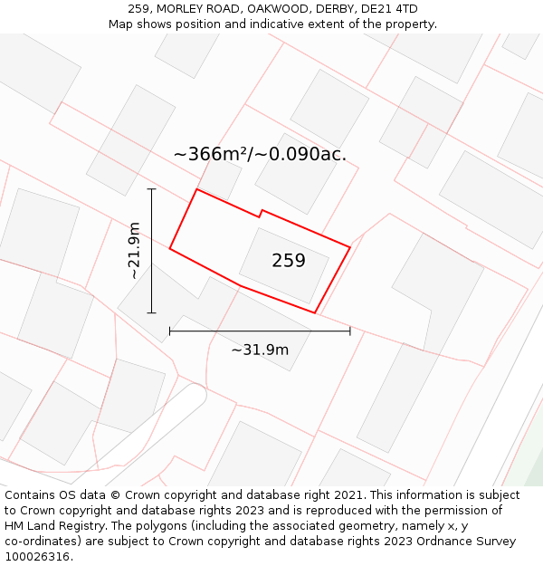 259, MORLEY ROAD, OAKWOOD, DERBY, DE21 4TD: Plot and title map