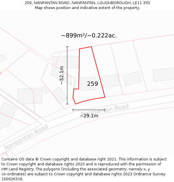 259, NANPANTAN ROAD, NANPANTAN, LOUGHBOROUGH, LE11 3YD: Plot and title map
