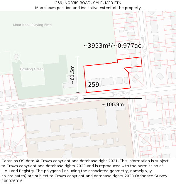 259, NORRIS ROAD, SALE, M33 2TN: Plot and title map