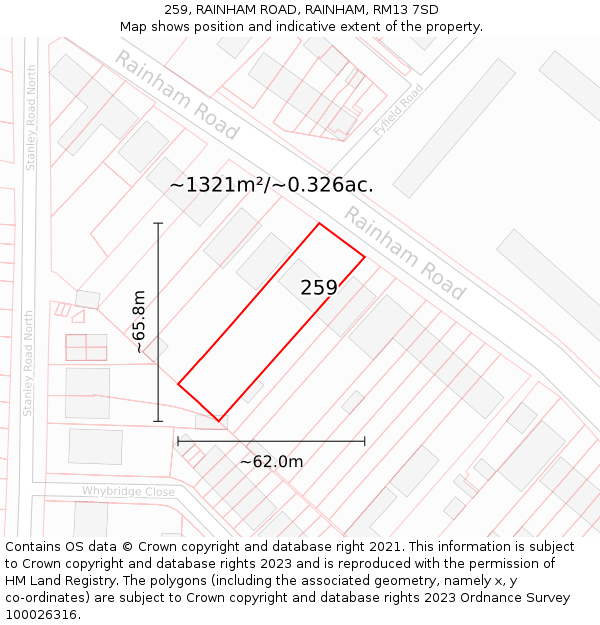 259, RAINHAM ROAD, RAINHAM, RM13 7SD: Plot and title map