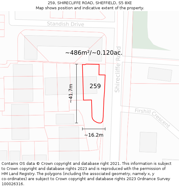 259, SHIRECLIFFE ROAD, SHEFFIELD, S5 8XE: Plot and title map