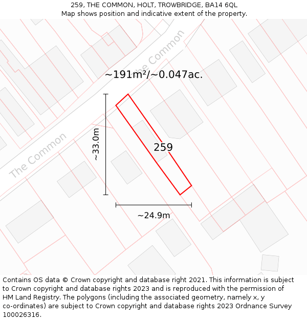 259, THE COMMON, HOLT, TROWBRIDGE, BA14 6QL: Plot and title map