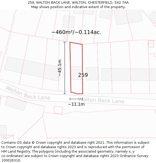 259, WALTON BACK LANE, WALTON, CHESTERFIELD, S42 7AA: Plot and title map