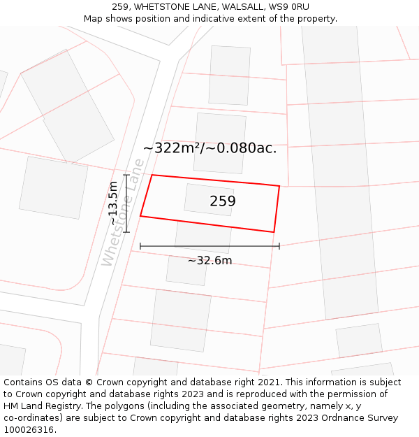259, WHETSTONE LANE, WALSALL, WS9 0RU: Plot and title map