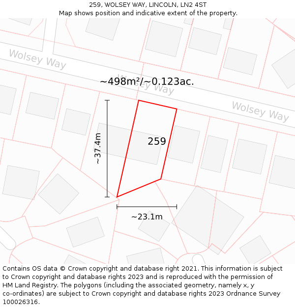 259, WOLSEY WAY, LINCOLN, LN2 4ST: Plot and title map