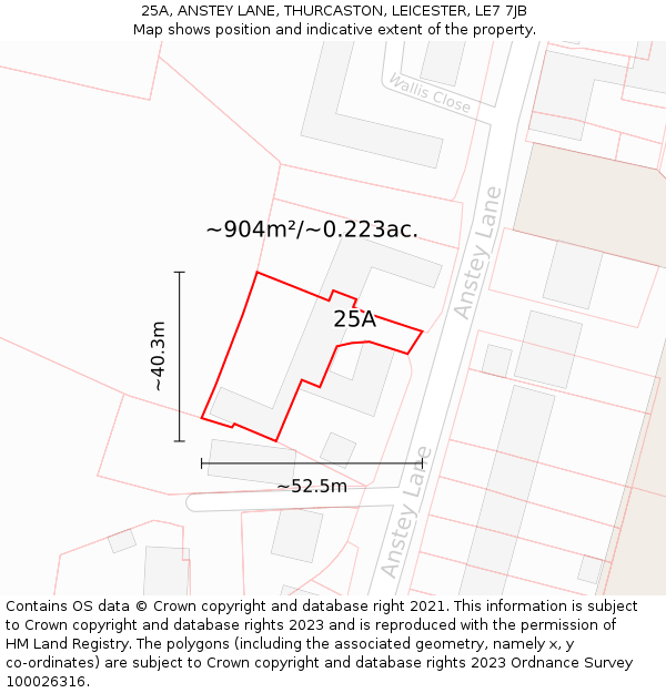 25A, ANSTEY LANE, THURCASTON, LEICESTER, LE7 7JB: Plot and title map